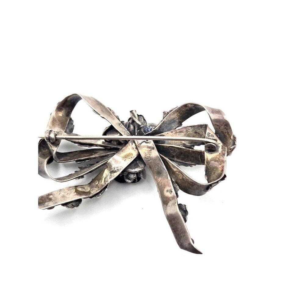 HOBE sterling silver floral bow brooch very vintage and lovely patina - Picture 8 of 8